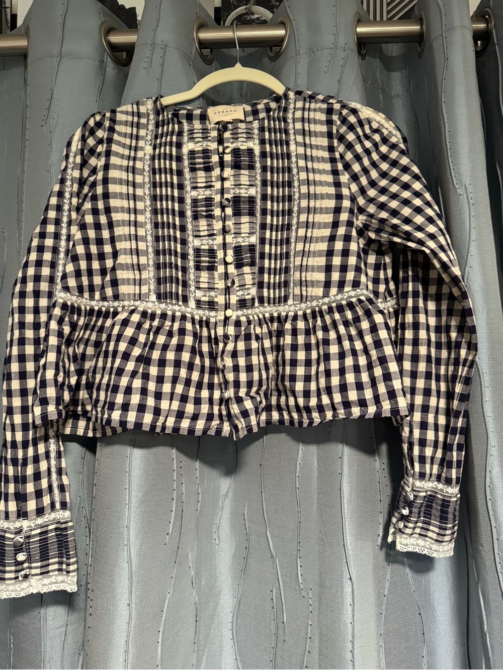 Sezane Clarlina Blouse in Vichy Navy size 34